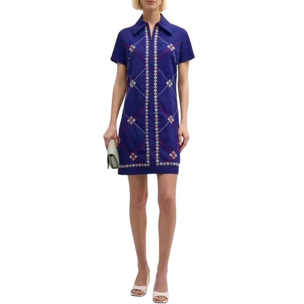 Frances Valentine Mabel Dress in Navy | Hand-Beaded Collared Zip Mini Medium